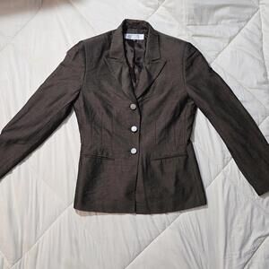 Tahari Arthur S Levine Brown Blazer With Shoulder Pads Size 4P Officecore